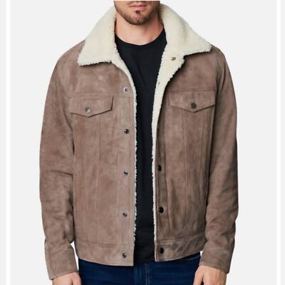 Pre-owned New York Blank Nyc Men's Brown Suede Jacket W/ Cream Sherpa Lining, “into The Wild”, M In Ivory