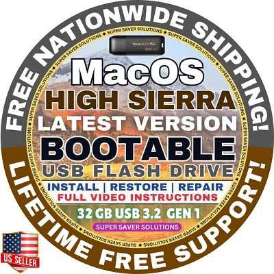 Mac OS High Sierra 10.13.6 BOOTABLE USB Flash Drive Install Repair Restore Reset