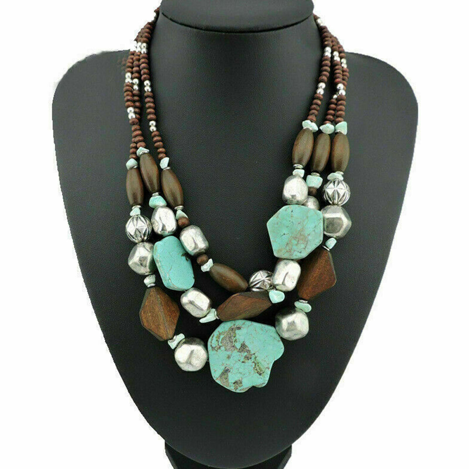 New Bohemian Multilayer Turquoise Chunky Choker Necklace Women Jewelry Gifts US