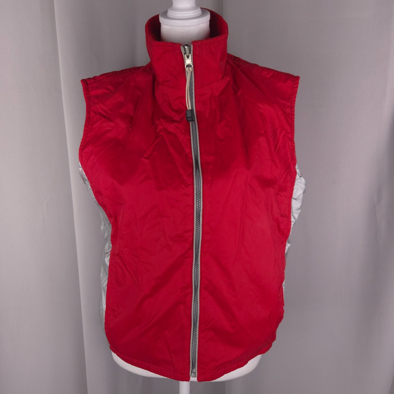 Vintage Reversible Reflective Vest Red Fleece and Nylon Zip