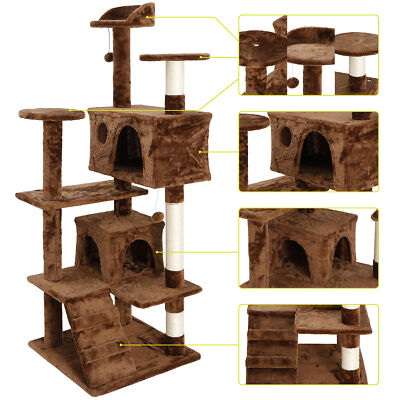 53'' Cat Tree Tower Grey/Beige/Blue/Brown Activity Center  Condo Playing House