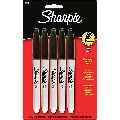 Sharpie Permanent Marker Fine Point, Black 5 pack (SAN30665)