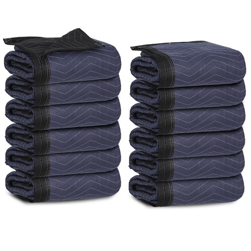 80"x72" Furniture 24 Moving Blankets Protective Shipping Packing Pads Blue/Black