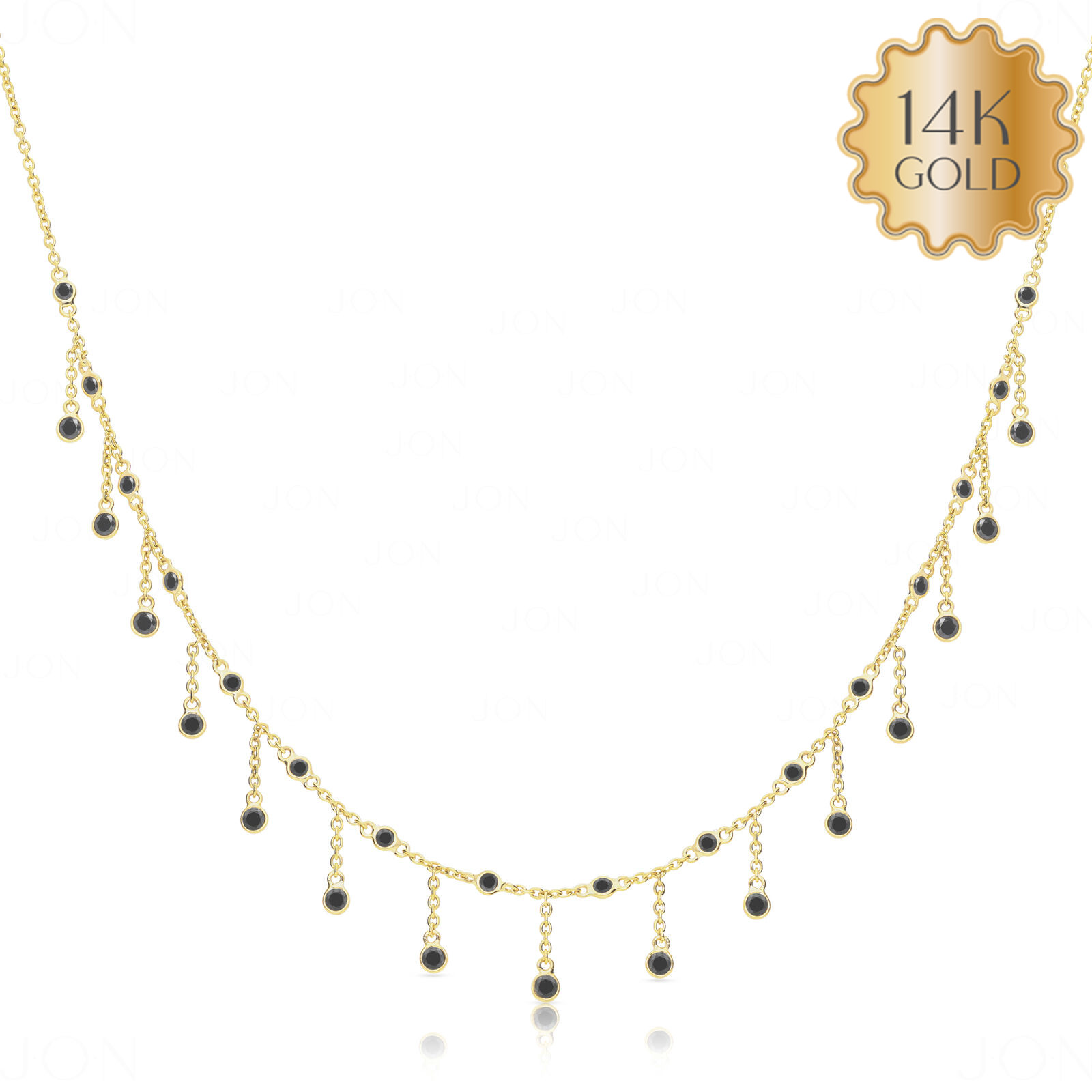 14K Gold Black Diamond Fringe Choker Necklace Women Handmade Jewelry 0.81ctw