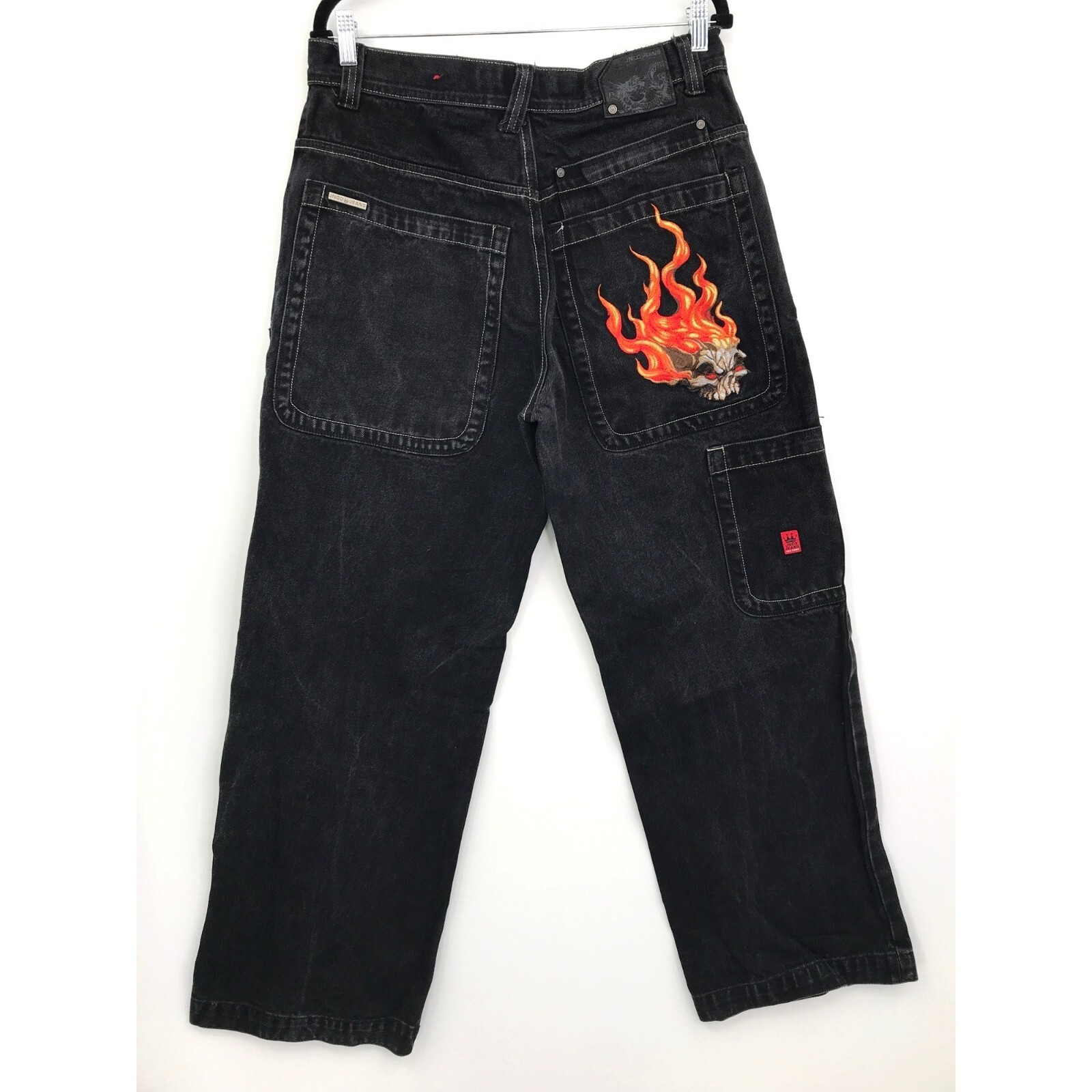 JNCO Y2K 90's Vintage Flaming Skull Embroidered Wide Leg JNCO Y2K 90's Vintage Flaming Skull Embroidered Wide Leg