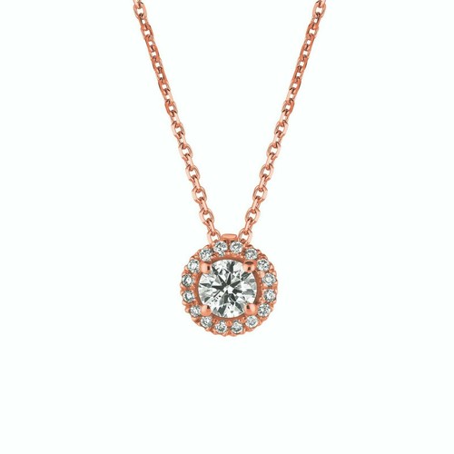 Pre-owned Morris 0.50 Carat Natural Diamond Halo Necklace 14k Rose Gold Si 18 Inches Chain