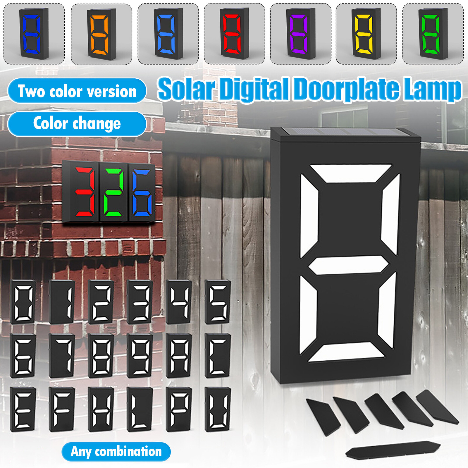 LED Solar House Number Light Address Sign Illuminate for Home Garden Door Plate