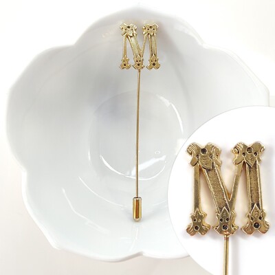 Vintage Gold Tone Monogram Letter ''M'' Stick Pin Initial Brooch Long 3.5''
