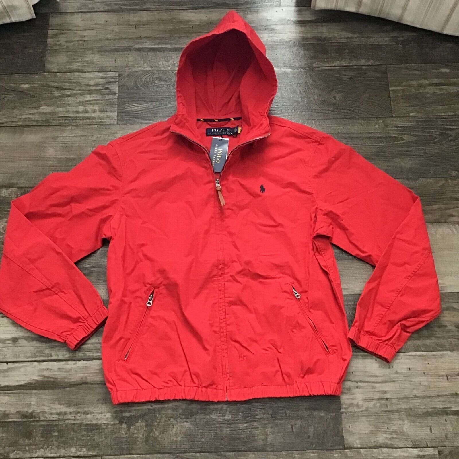 Polo Ralph Lauren Men's Red Hooded Full Zip Cotton Poplin Polo Ralph Lauren Men's Red Hooded Full Zip Cotton Poplin