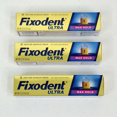 Fixodent Ultra Max Hold Denture Adhesive 2.2 oz Each- 3 Pack 