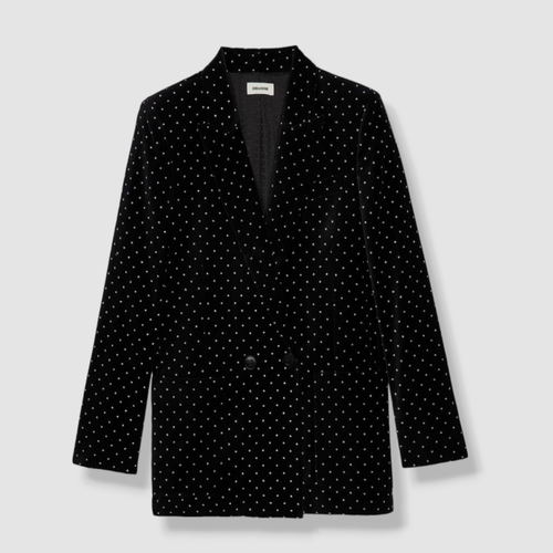 Pre-owned Zadig & Voltaire $798  Women's Black Glitter Blazer Coat Jacket Size Fr 42/us 10