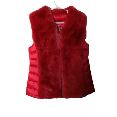 ADD  Girls Size 8 Real Rabbit Fur Trimmed Duck Down Vest Cranberry Red Holiday
