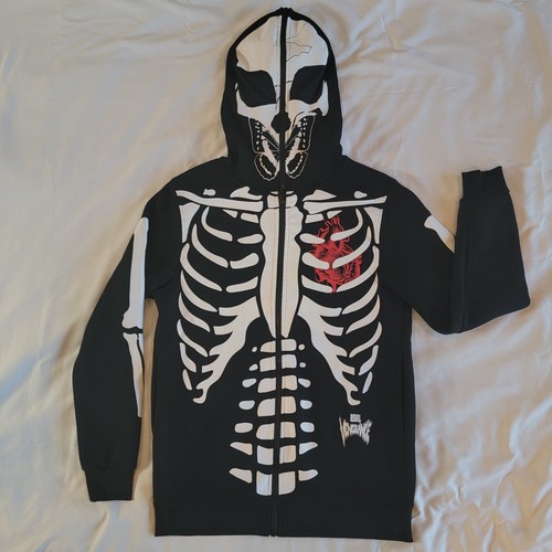 Rebel Vengeance Hoodie Mens Skeleton Face Mask Bones Medium
