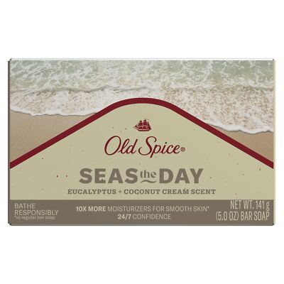 Old Spice Men's Bar Soap Seas The Day Eucalyptus and Coconut Cream Scent 10x ...