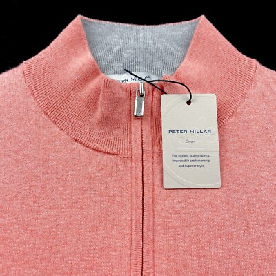 Peter Mill Crown Cotton Silk Quarter Zip Pullover Sweater Orange Medium $185