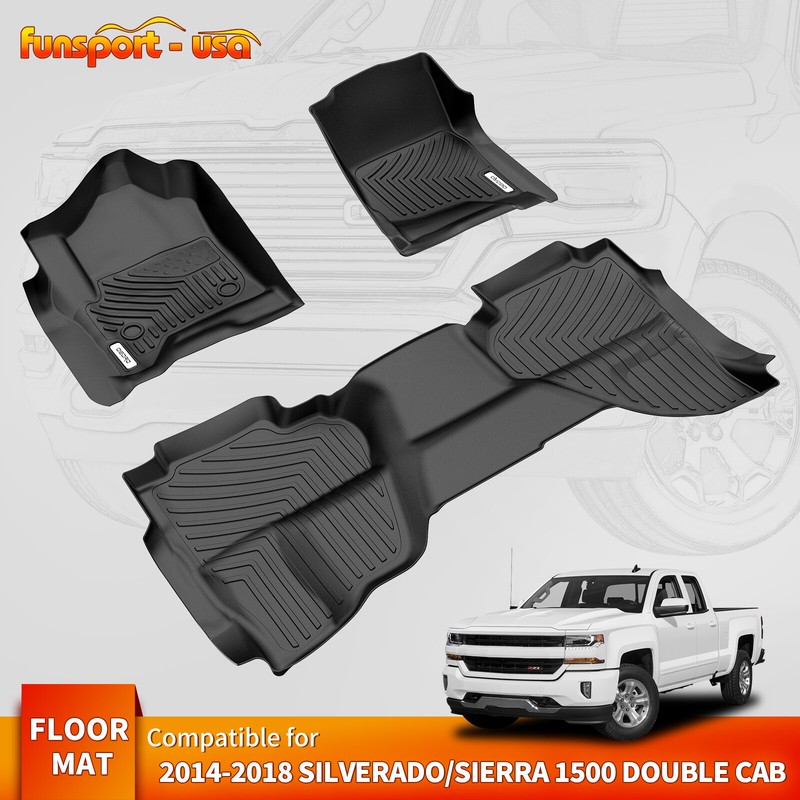 Car Floor Mats Liner For 2014-2018 Silverado/Sierra 1500 Double Cab All Weather