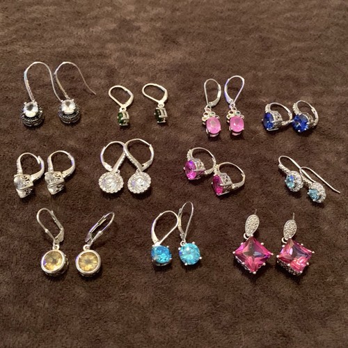 Vintage WHOLESALE LOT of 11 Sterling Silver EARRINGS With Stones