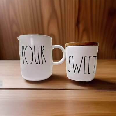 RAE DUNN Artisan Collection by Magenta SWEET sugar Bowl w/Lid & POUR Creamer Set