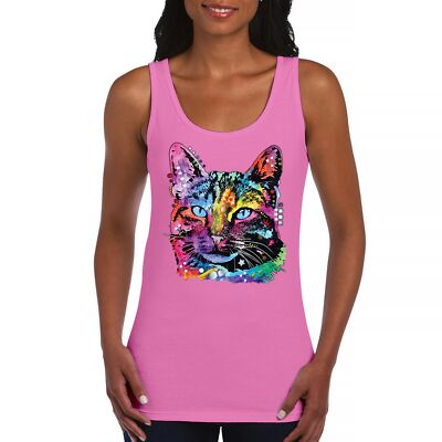 Dean Russo Thoughtful Cat Women's Tank Top Colorful Pet Kitten Eyes Meow