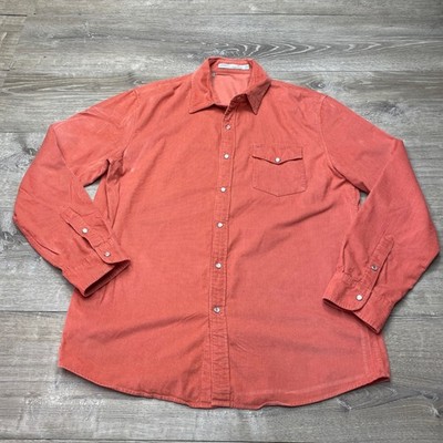 Criquet Shirt Mens XL Coral Pink Cotton Corduroy Long Sleeve Snap Button Down