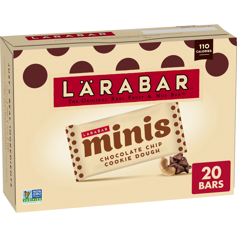 Chocolate Chip Cookie Dough Mini Bars, Gluten Free Vegan Bar, 20 Ct