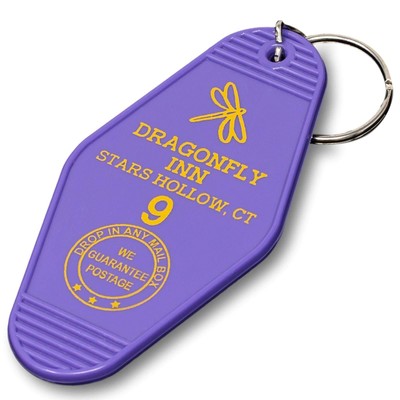 Vintage Hotel Motel Keychain Purple Dragonfly Inn