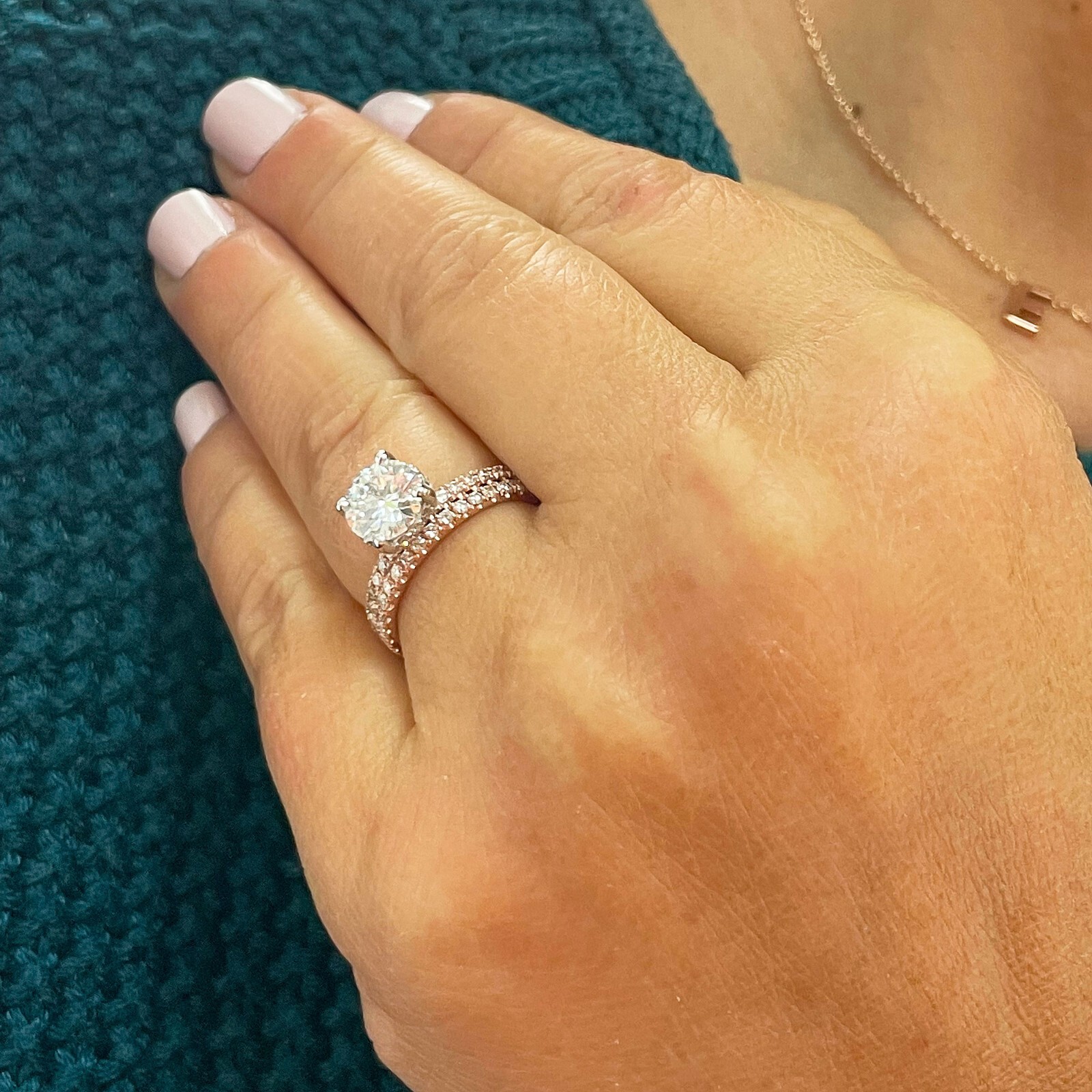 Pre-owned Knr Gia Certified 14k Solid Rose Gold Round Diamond Engagement Ring And Band 2.10ct In White