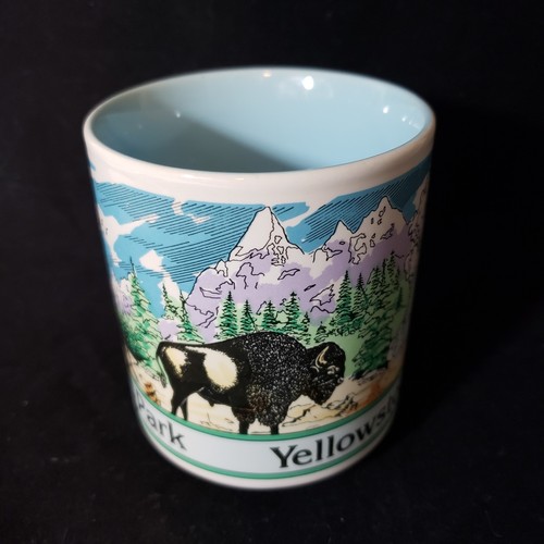 Vintage Mug Yellowstone Park Mug Elk Buffalo Wildlife Coffee Travel Souvenier