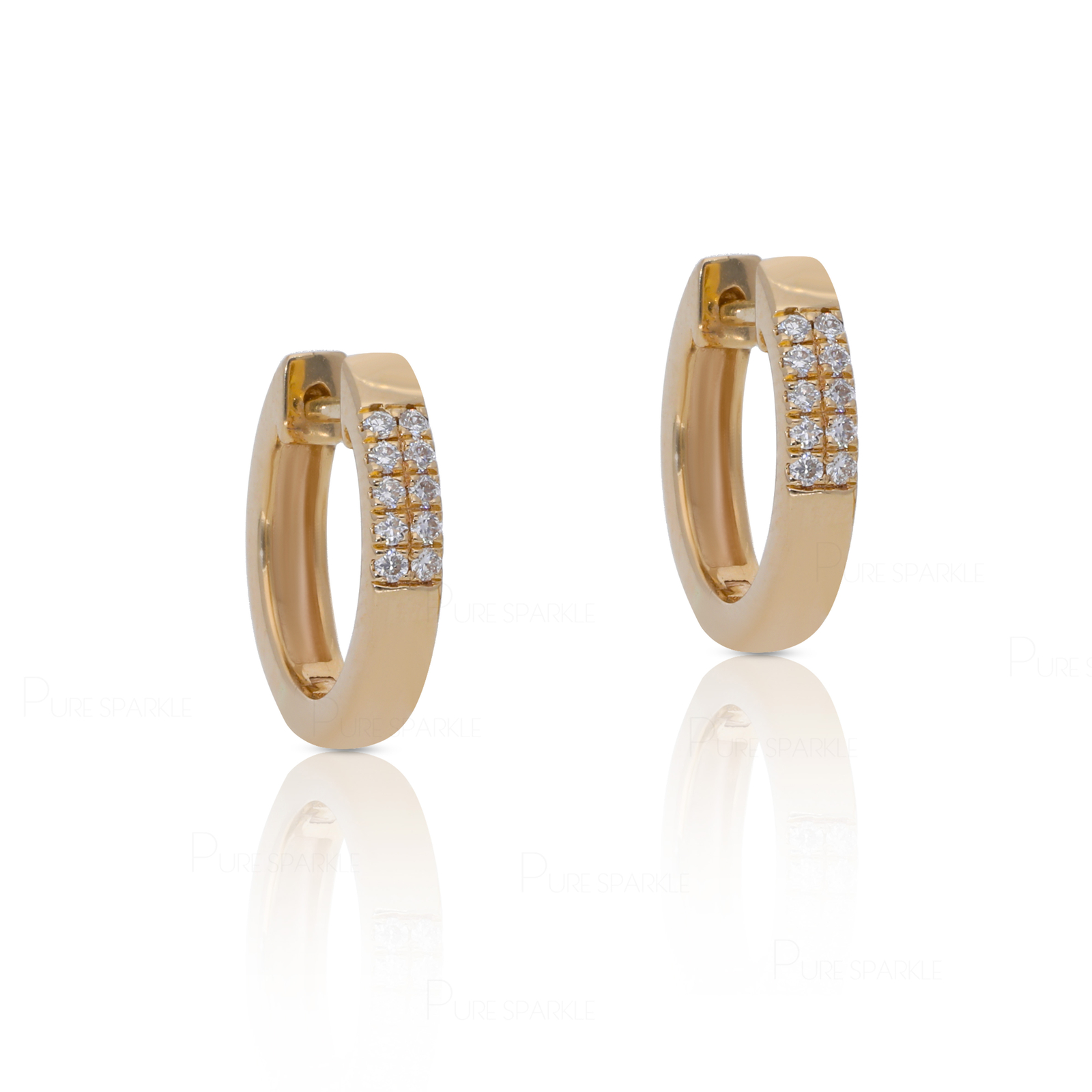14K Gold 0.13 Ct. Double Row Diamond Huggie Hoop Wedding Fine Earrings-Mother's