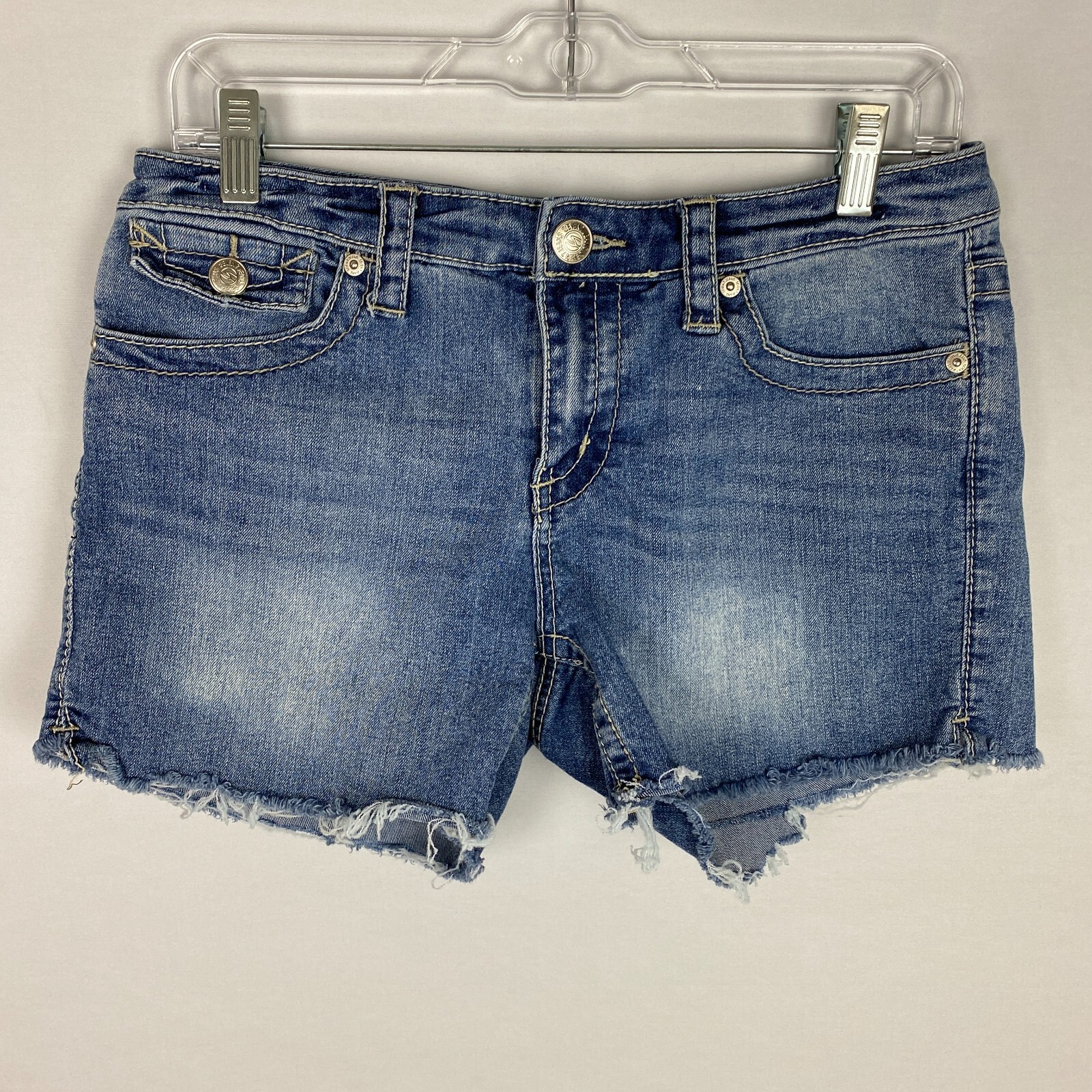 [BOHEMSEO] ★FRONT POCKET DENIM SHORTS Seven 7 Jean Shorts Womens Raw Hem Whiskered Front Boho Flap