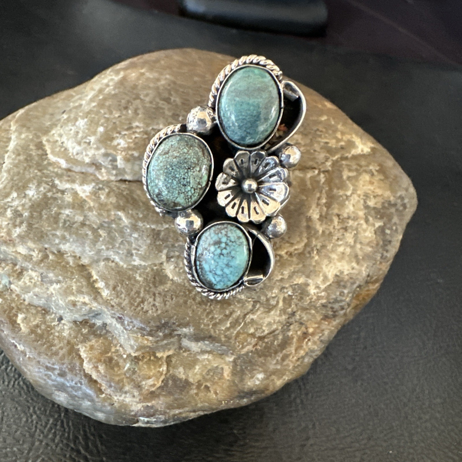アクセサリー Navajo Y.YAZZIE STUDS RING STERLING 925 Yazzie Ring Blue Turquoise Navajo Sterling Silver Cluster Size 8
