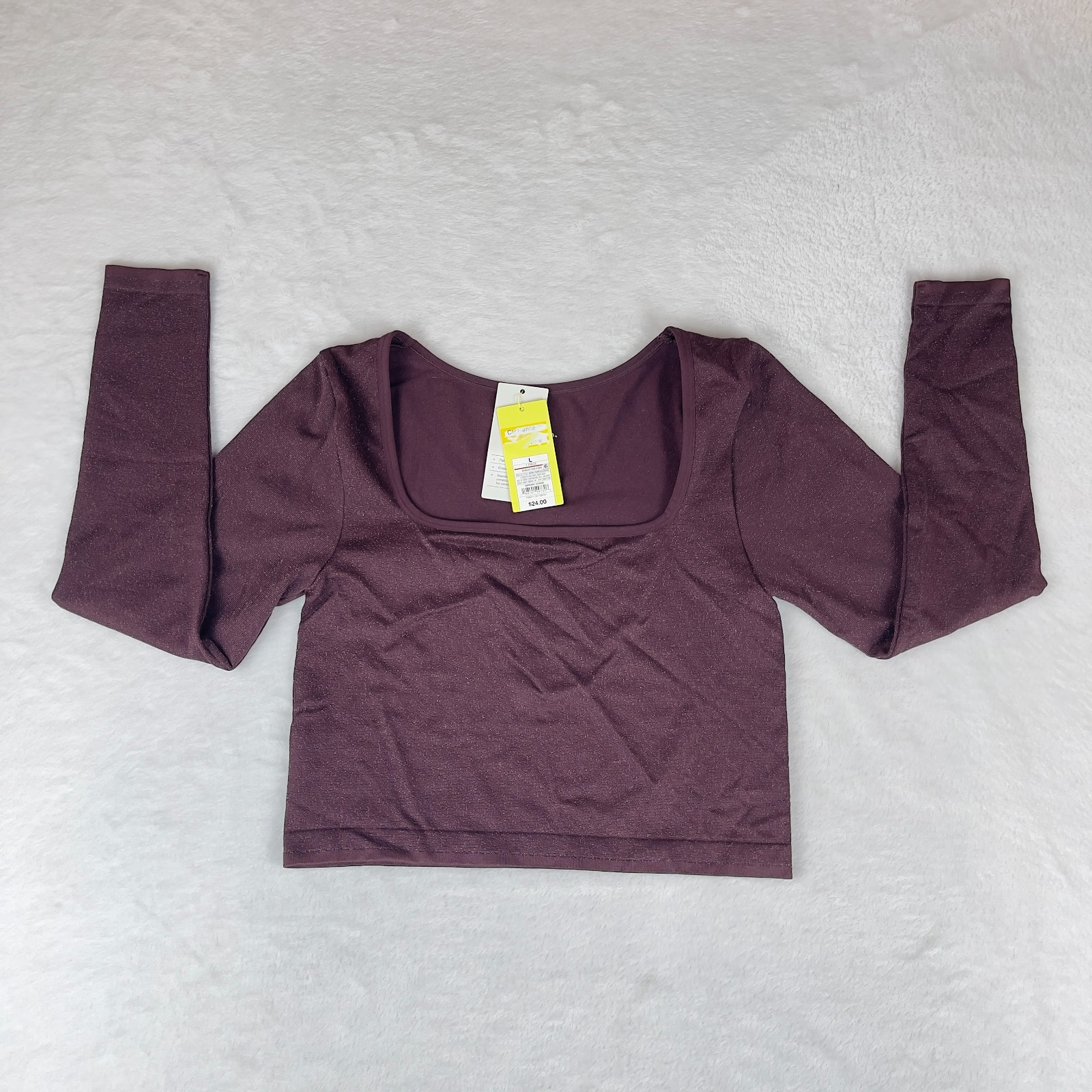 All in Motion Top Womens Large Dark Purple Seamless Long Sleeve Square Neck