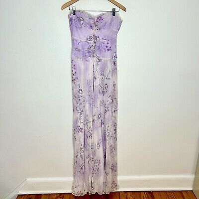 David Meister Floral Purple Strapless Silk 90 s Style Gown Dress Bohemian 6