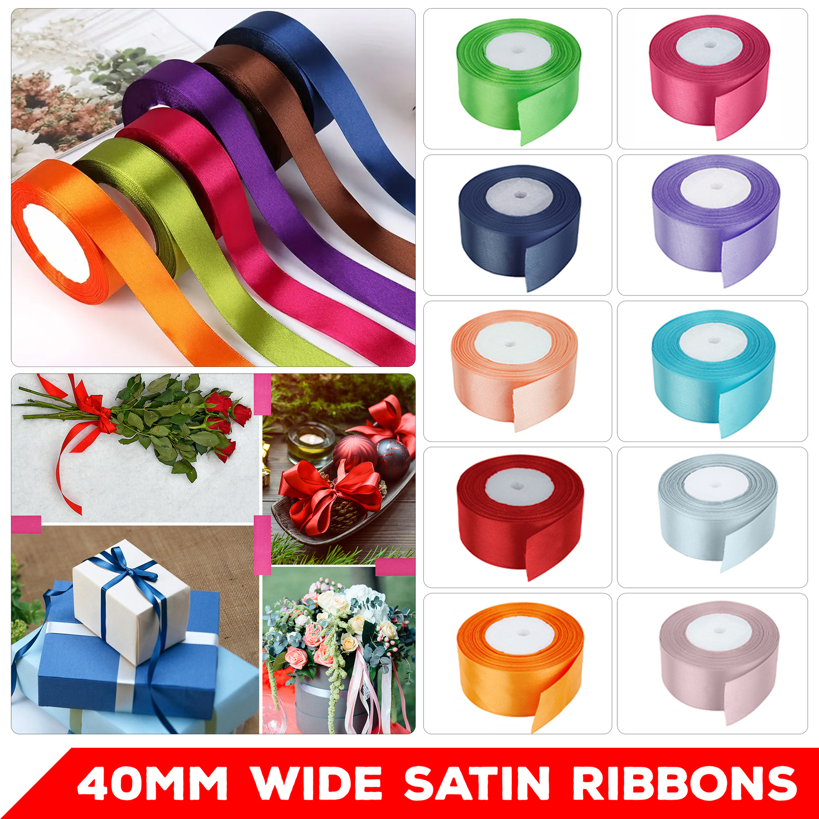 Luxury 40mm Satin Ribbon 10M 25M Polyester Roll for Gift Wrapping Crafting
