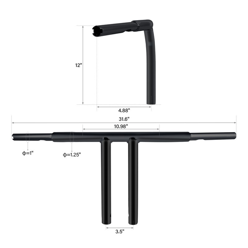 6" 9.5" 12" Rise T Bars Handlebar Fit For Harley FXST FLST Sportster XL 883 1200