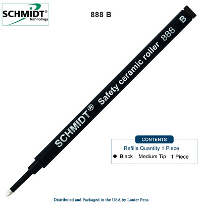 Schmidt 888 B Safety Ceramic Tip Plastic Tube Rollerball Refills, Black, Broad