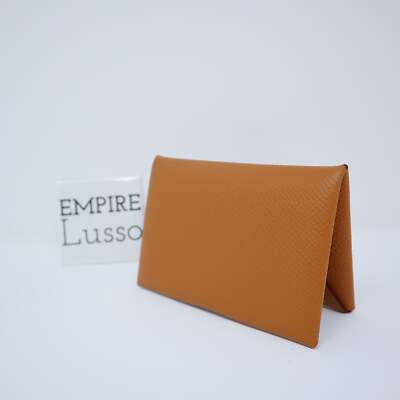 HERMES CALVI CARD HOLDER EPSOM Gold RARE PALLADIUM HARDWARE SILVER
