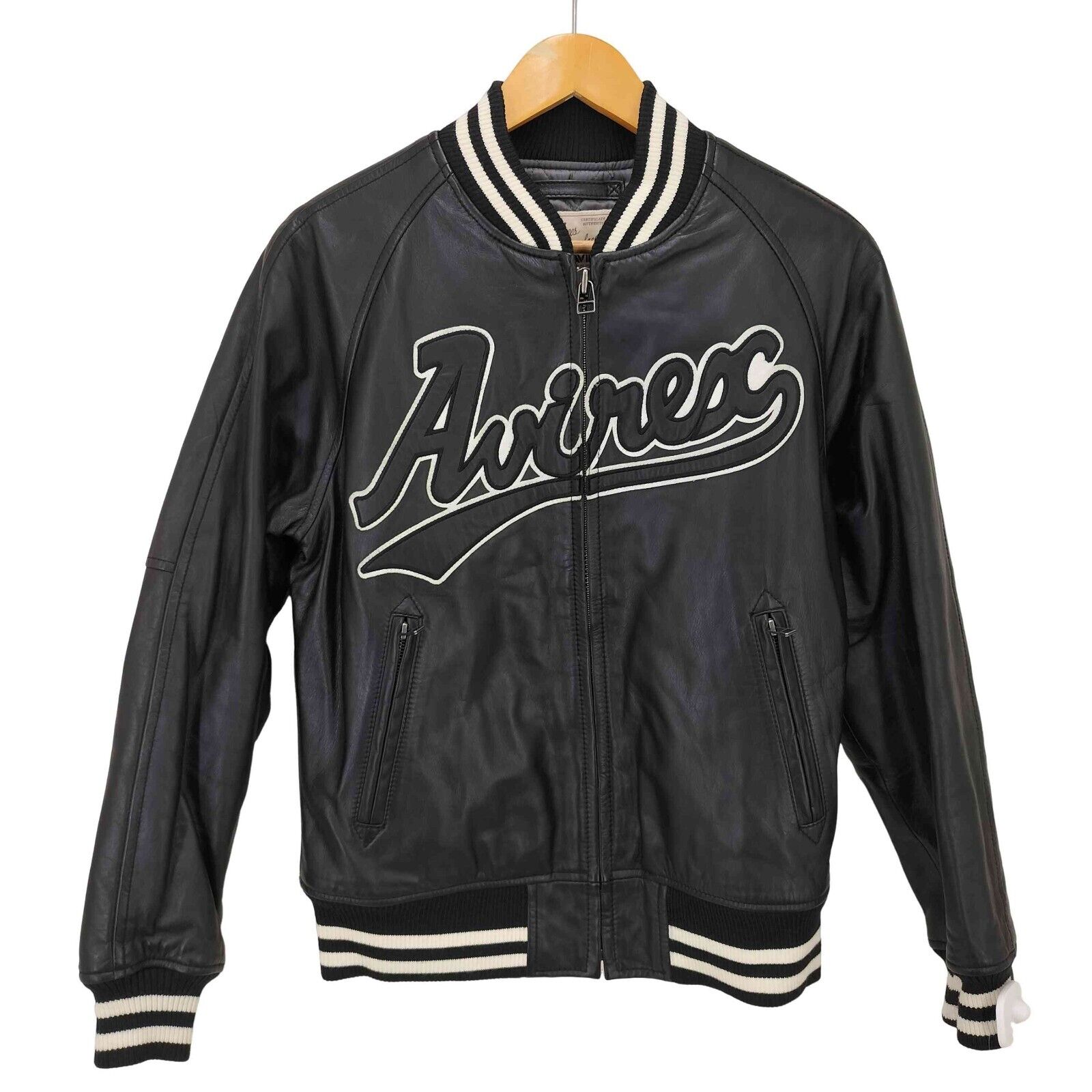 AVIREX Zip-up Stadium Leather Jacket Men's M Black Outerwear AVIREX Zip-up Stadium Leather Jacket Men's M Black Outerwear