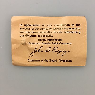 Vintage Standard Brand Paint Co.1939-1979 Brass Belt Buckle 40th Anniversary