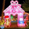 Lenwen Lenwen 10 ft Pink Christmas Inflatable Gingerbread House Archway Gingerbread Man Cookie House and Candy Cane Decor with LED Lights Set for Christmas Party Indoor Outdoor Holiday Decorations