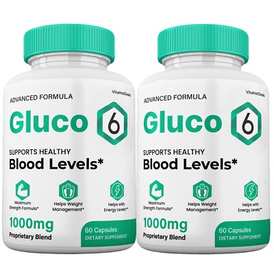 Gluco 6 Blood Support Capsules, Gluco6 Pills All Natural Formula (2 Pack)