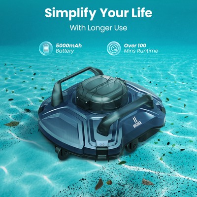 Cordless Robotic Pool Cleaner Vacuum Self-Parking Dual-Motor Strong Suction Blue