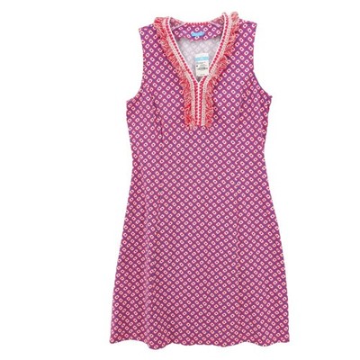 NWT J MCLAUGHLIN Brent Dress Catalina Cloth Crochet Trim Neo Deco Coral MEDIUM