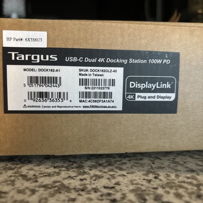 Targus USB-C Universal DV4K Docking Station 100W Power Delivery dock182glz-40