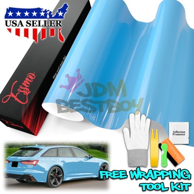 ESSMO PET Super Gloss Baby Blue Car Vehicle Vinyl Wrap Decal Glossy Like Paint