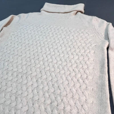 FTC 100% Cashmere Soft Cable Knit Turtleneck Sweater Pullover M Cream Strick