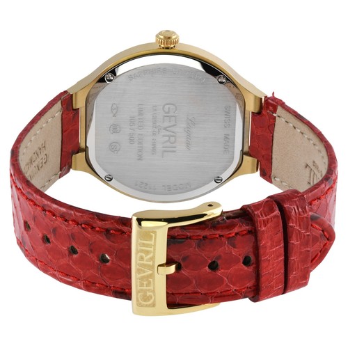 Pre-owned Gevril Womens 11221 Lugano Swiss Quartz Diamond Mop Dial Red Snake Leather Watch