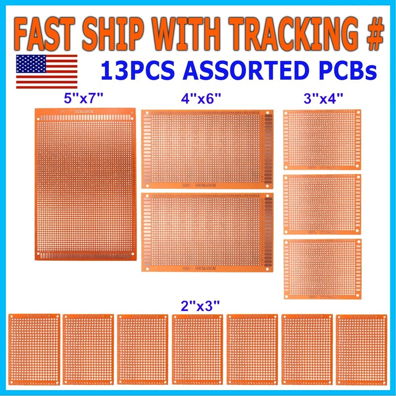 13pc Pcb Kit Prototyping Single Sided Circuit Board Breadboard Stripboards