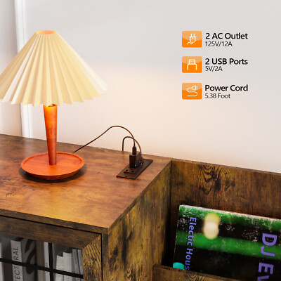 Record Shelf Stereo Cabinet Player Stand Table with Power Outlet & LED Light