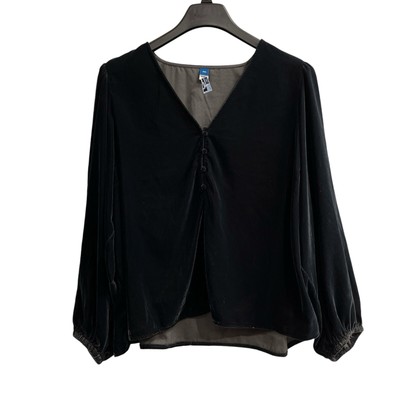 Old Navy Top Womens XXL Black Velvet Blouse Balloon Sleeve Witchy Fairy Grunge